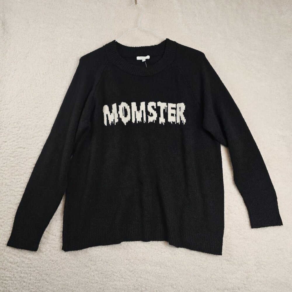 Maurices Sweater Women's‎ XXL Black Pullover MOMSTER Halloween Long Sleeve